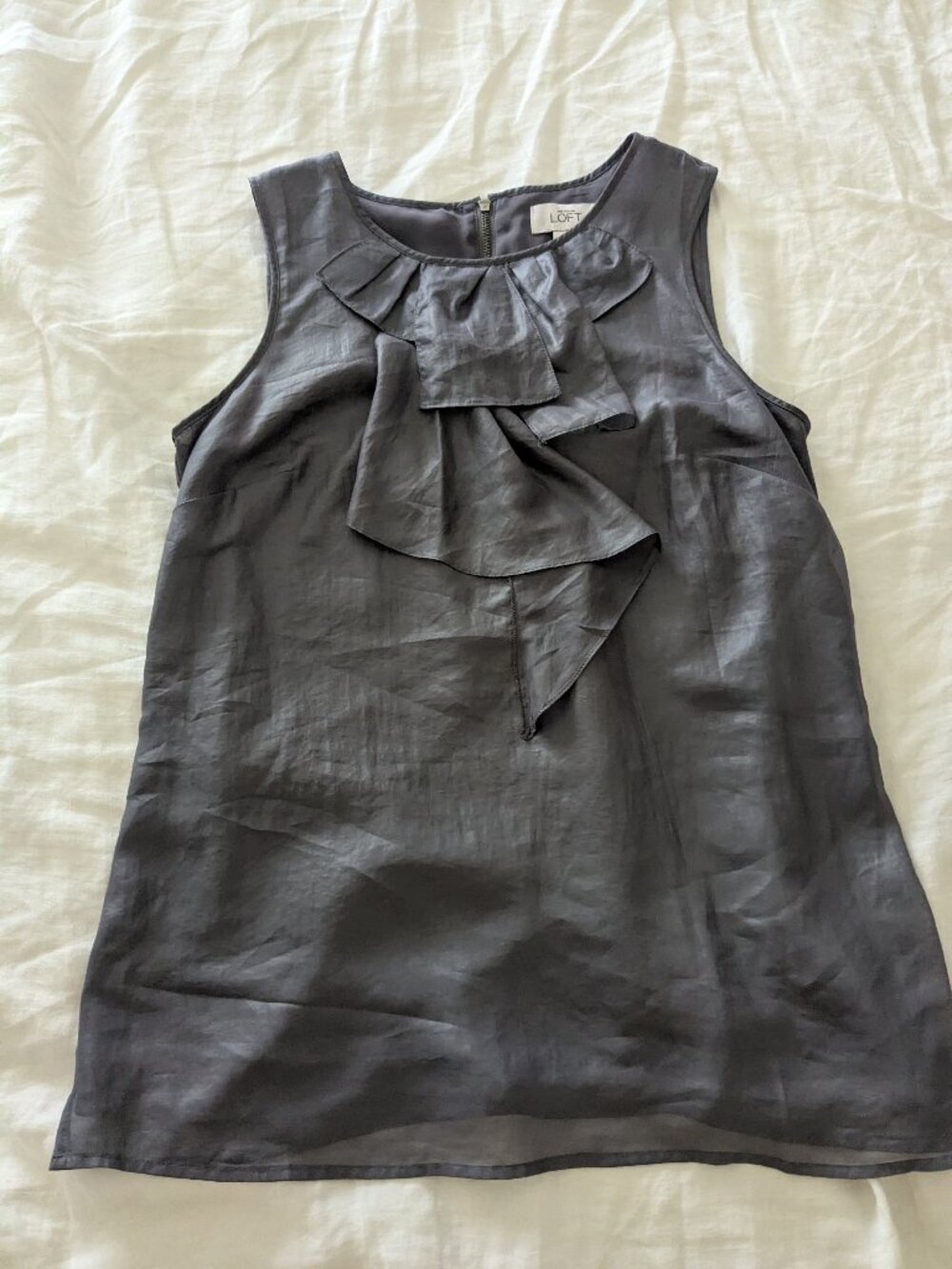 Loft gray ruffled blouse